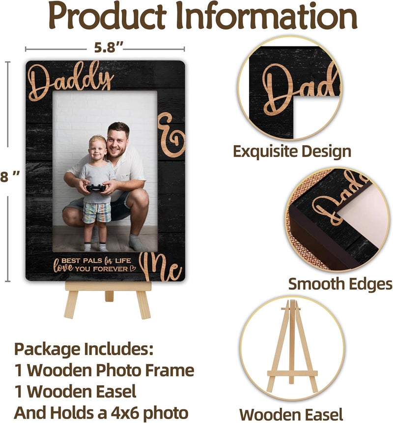OXRUN Daddy & Me Picture Frame, Father's Day Gifts Wooden Photo Frame with Easel, Display Photo Insert, 4x6 Picture Frame for Tabletop Display - A14 - Image 2